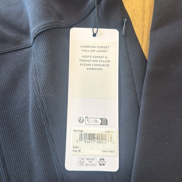 NWT Alo Yoga Airbrush Corset Full Zip Jacket Size M Black Athleisure - Picture 2 of 3